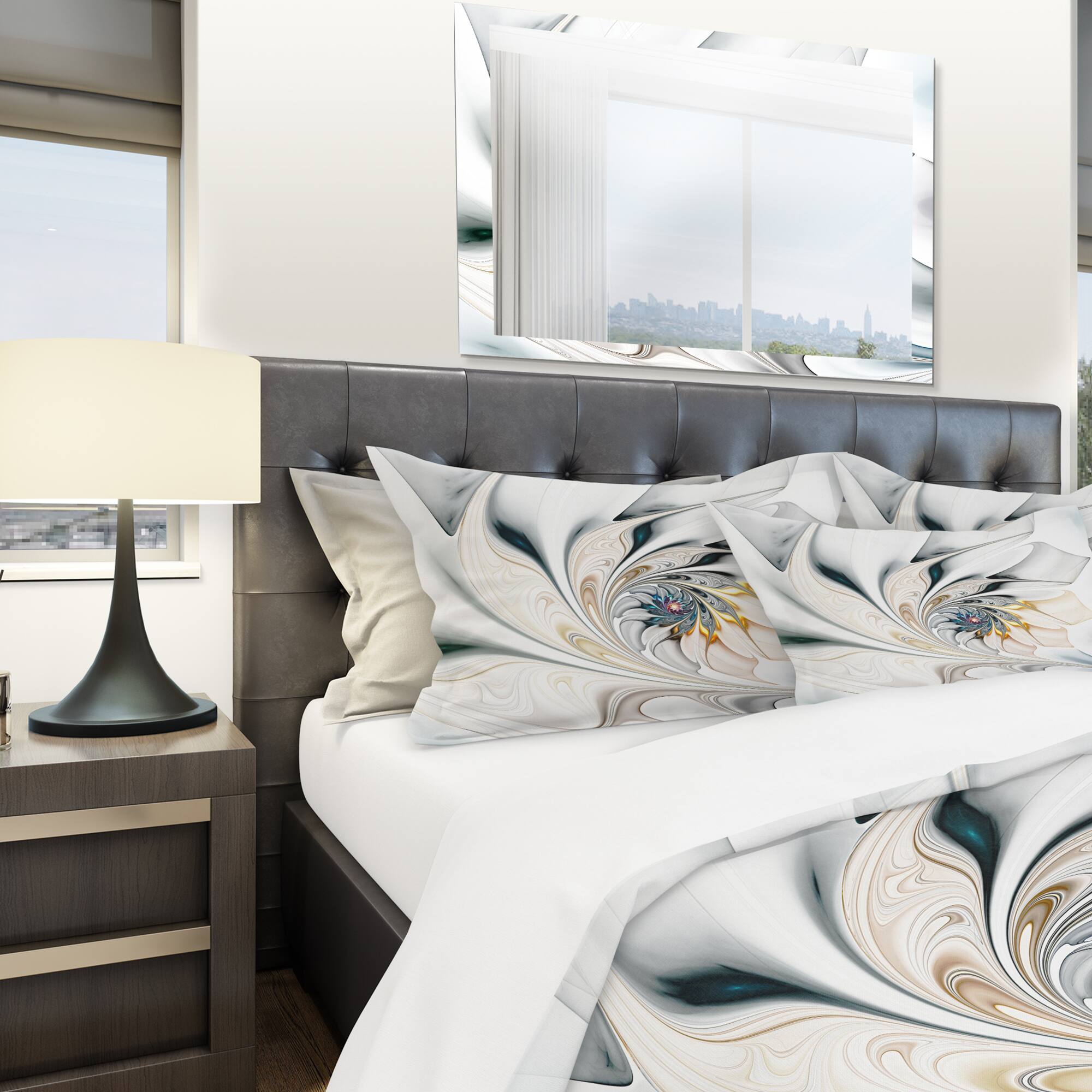 DesignArt White Stained Glass Floral Art Duvet Cover Set
